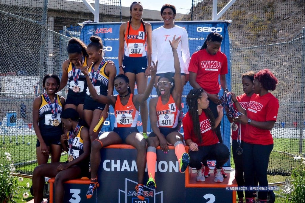 UTEP' Women capture the gold medal in 4X100 at the 2017 CUSA Track and field meet, Finals Kidd Field El Paso Texas