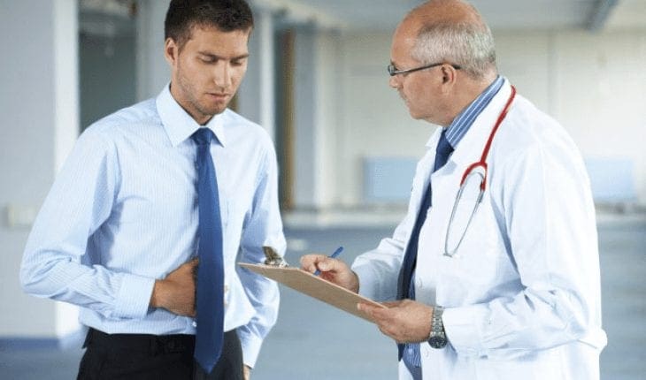 Patient with gastrointestinal diseases visits doctor to receive a diagnosis.